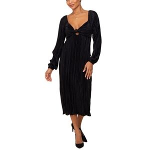 Arula Black Pleated Front Cutout Back Tie Midi Dress NWT Size 1X